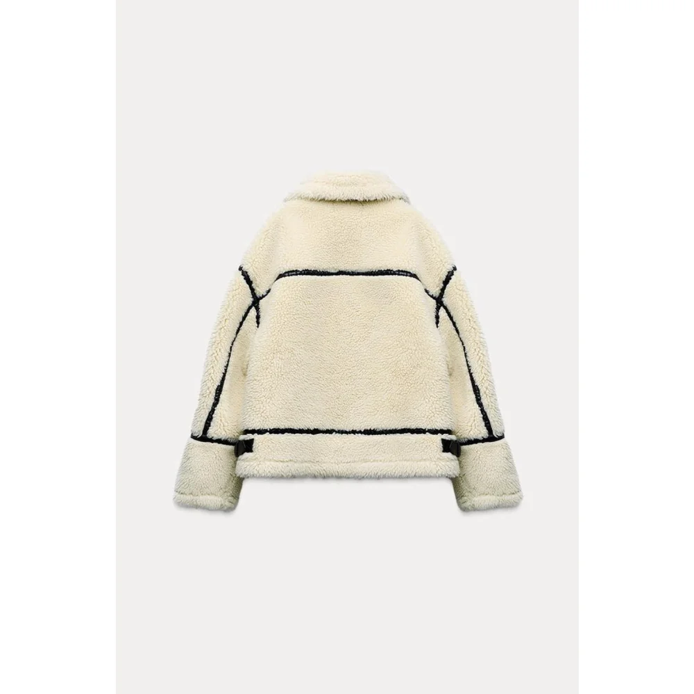 Zara Fleece Biker Jacket Size XS Not - Picture 8 of 11